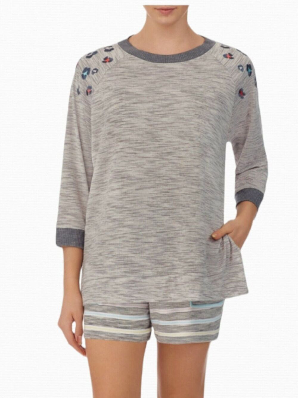 Secret Treasures grey flowers Women's Raglan Sleeve Sleep Top M